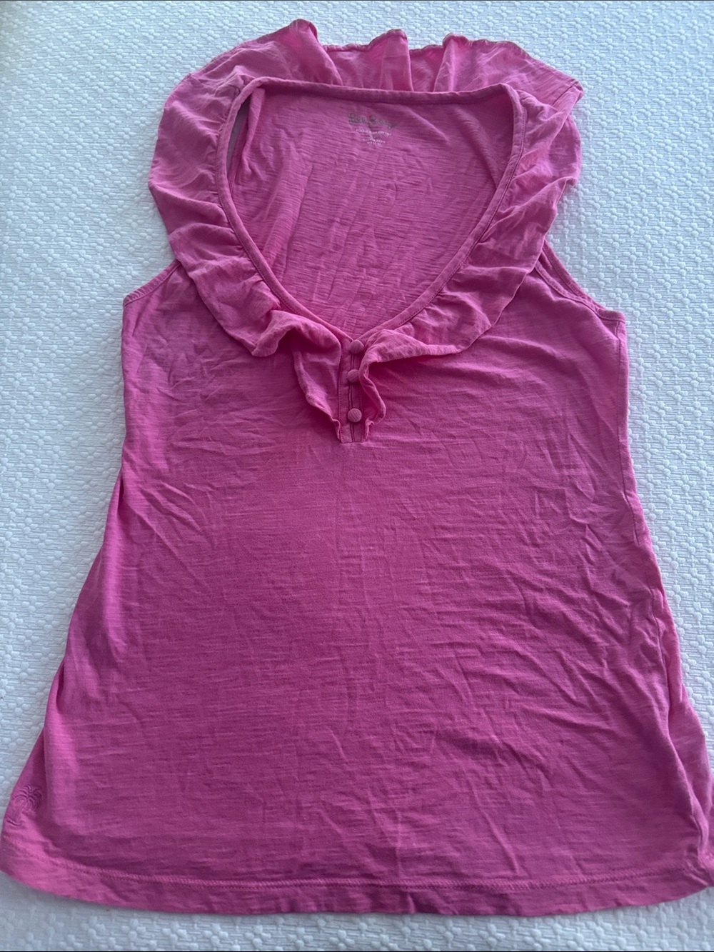 Lilly Pulitzer Pink Gigi Ruffle V-Neck Henley Tank Top - Size Small